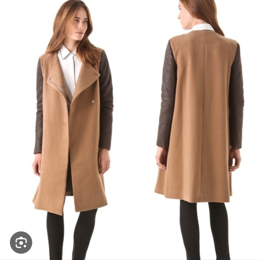 BCBGMaxAzria Camel and Dark Sleeve Trench Coat